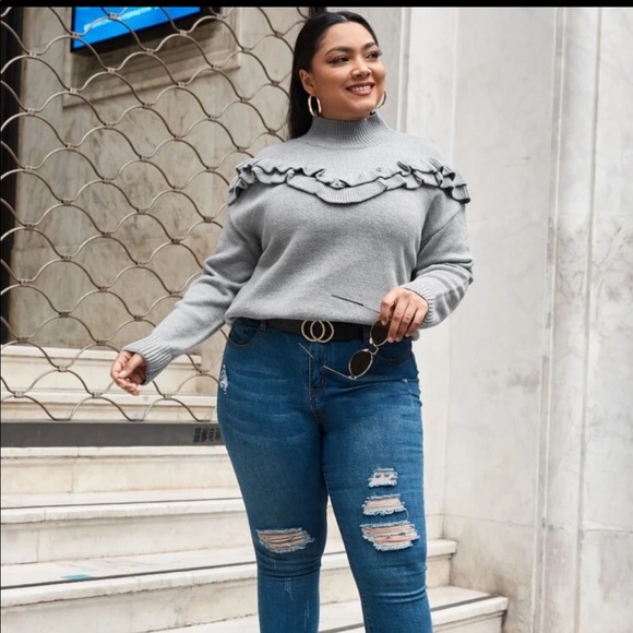 Plus Ruffle Yoke Mock Neck Sweater - Picture 5 of 7